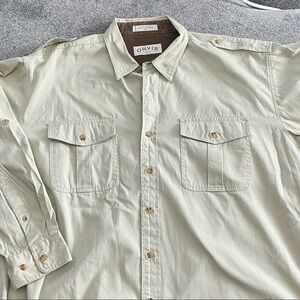 Orvis Men's Tan Cream Button Down Shirt - great for colder adventures